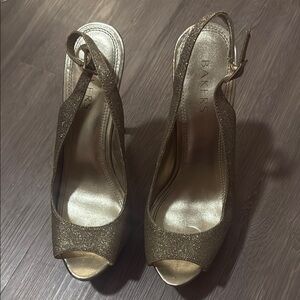 Bakers Gold Glitter Peep-Toe Slingback Heels